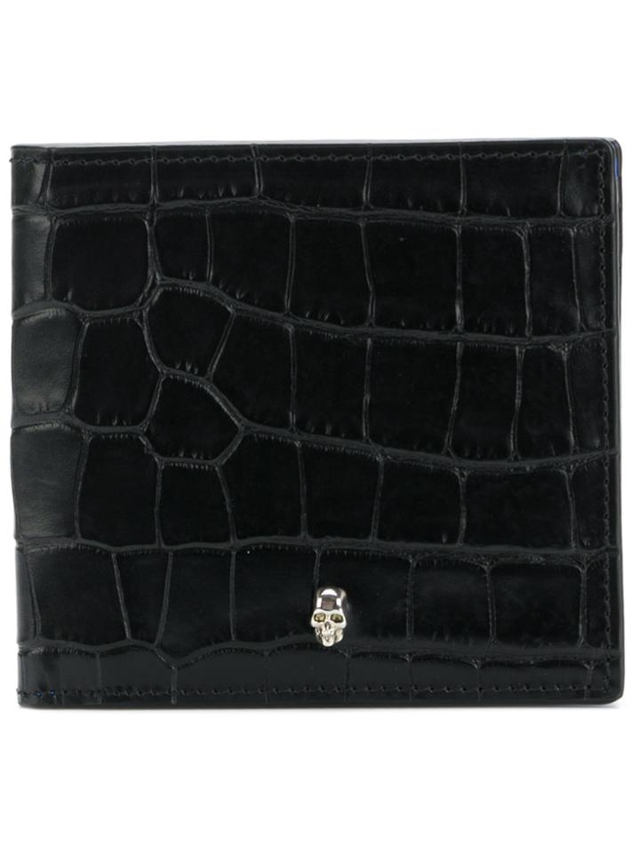 Alexander Mcqueen Skull Crocodile Billfold Wallet - Black
