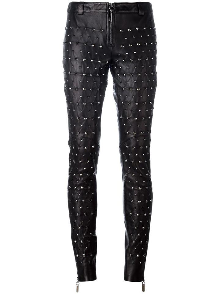 Thomas Wylde Studded Lambskin Trousers, Women's, Size: 6, Black, Lamb Skin/silk/spandex/elastane