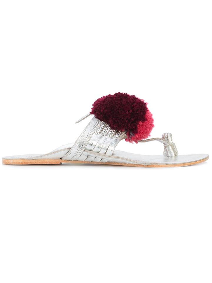 Figue Leo Pompom-embellished Metallic Slides