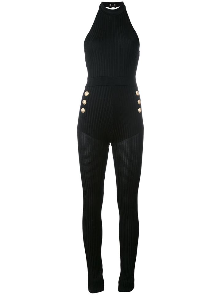 Balmain - Ribbed Knit Jumpsuit - Women - Viscose - 38, Women's, Black, Viscose