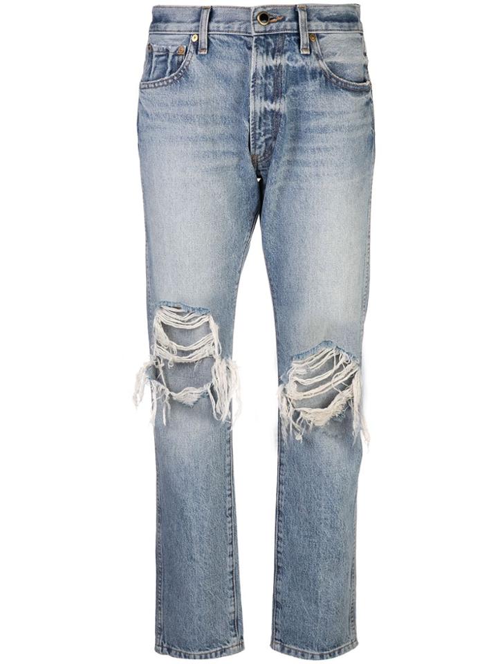 Khaite Distressed Straight Jeans - Blue