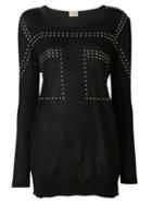 Laneus Studded Sweatshirt, Women's, Size: 42, Black, Cotton/aluminium