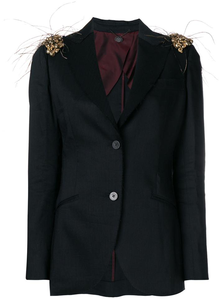 Maurizio Miri Feather Embellished Blazer - Black