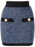 Balmain Bouclé Knit Mini Skirt - Blue