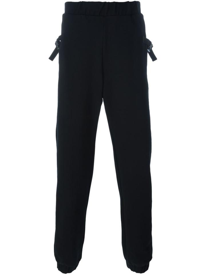 Marcelo Burlon County Of Milan Buckled Strap Detail Track Pants, Men's, Size: Large, Black, Cotton/polyester