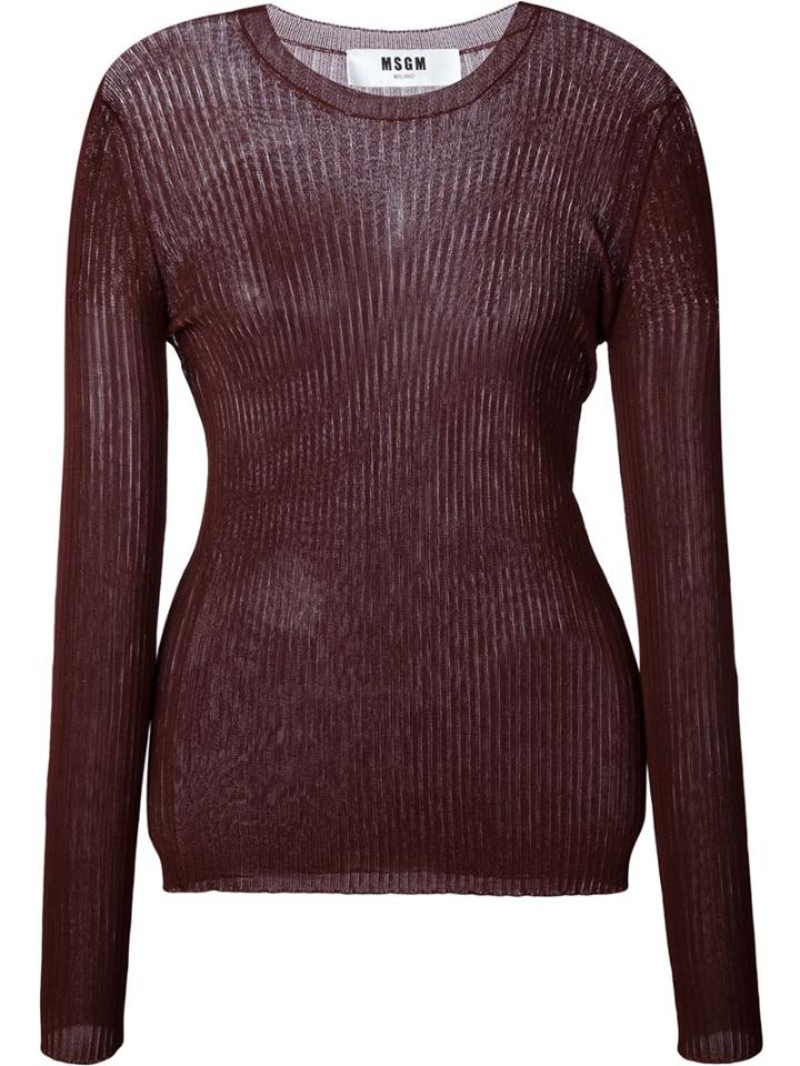 Msgm Semi Sheer Ribbed Knitted Jumper