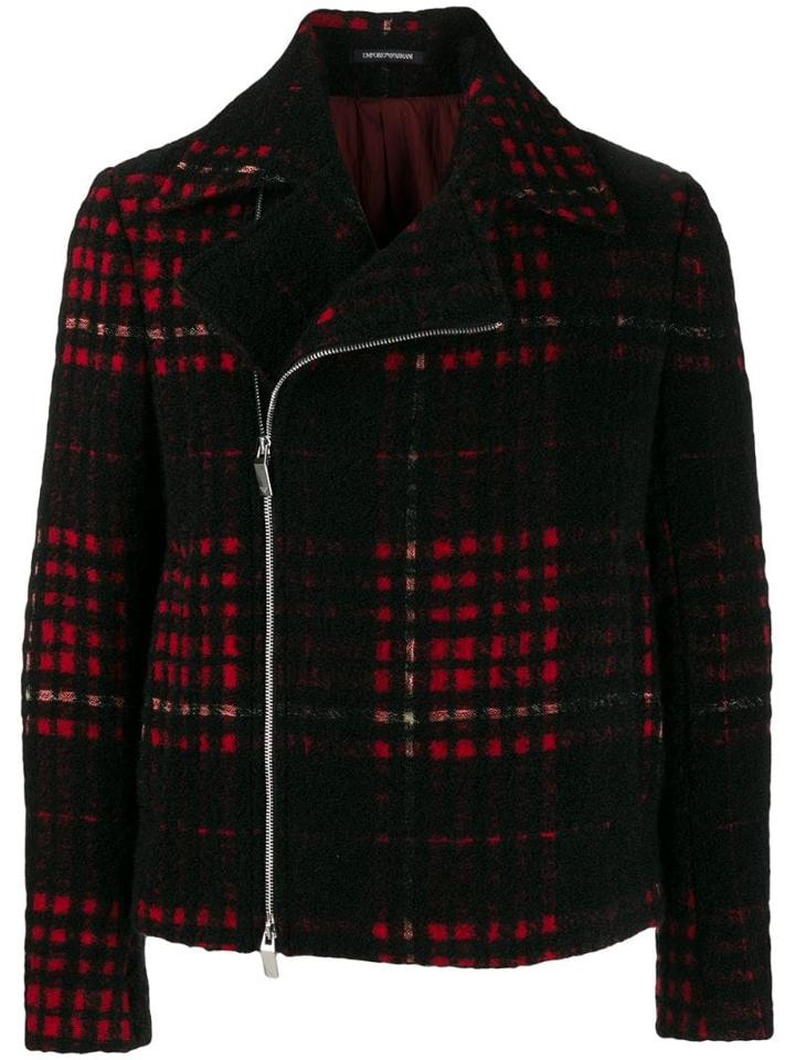 Emporio Armani Checked Moto Jacket - Black