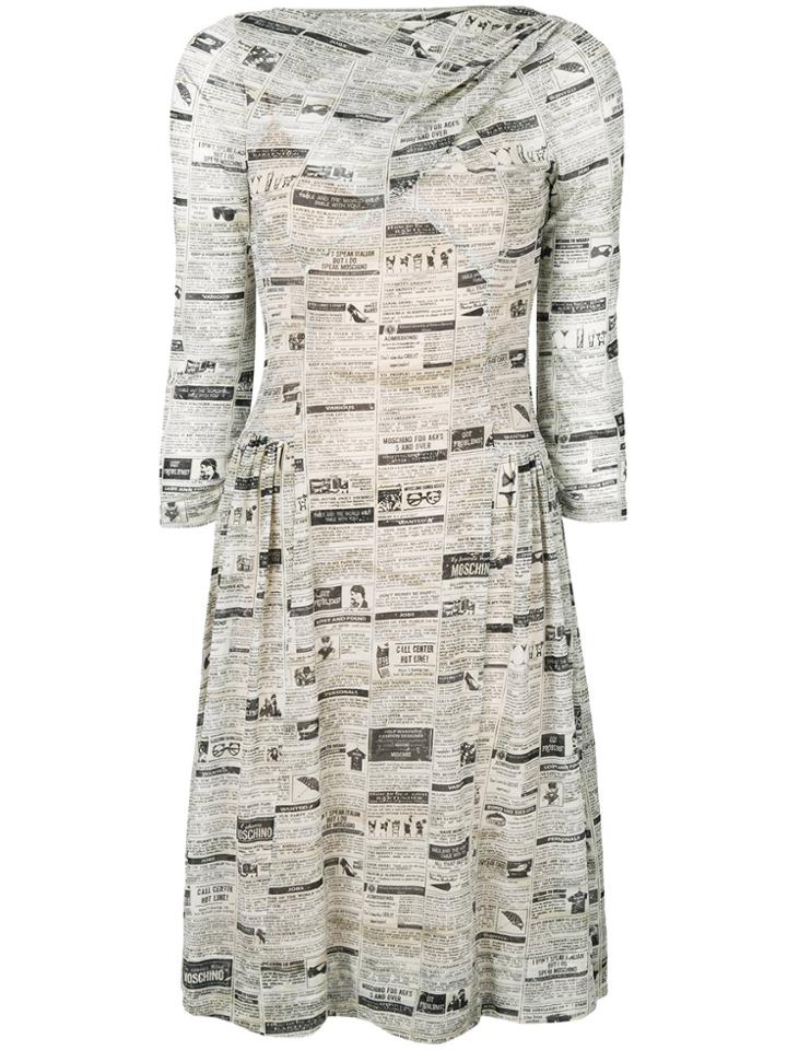Moschino Newspaper Mesh Skater Dress - Nude & Neutrals
