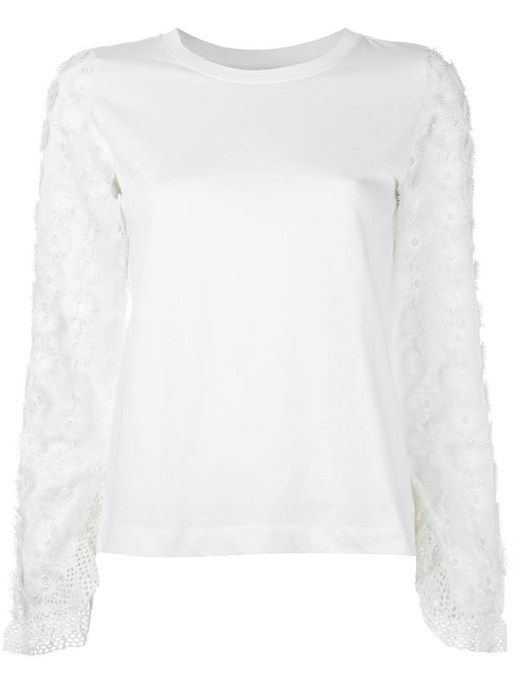 See By Chloé Embellished Sleeve Top, Women's, Size: Xs, White, Cotton