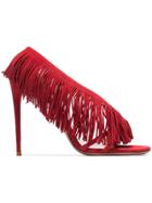 Aquazzura Red Wild Fringe 105 Suede Leather Sandals