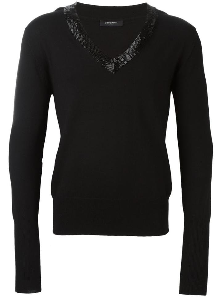 Unconditional Beaded V-neck Jumper, Men's, Size: Small, Black, Merino