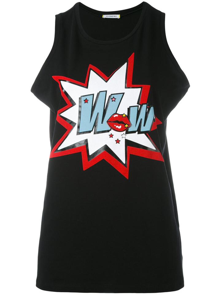 Iceberg - Comic Print Tank Top - Women - Cotton/spandex/elastane - 42, Black, Cotton/spandex/elastane