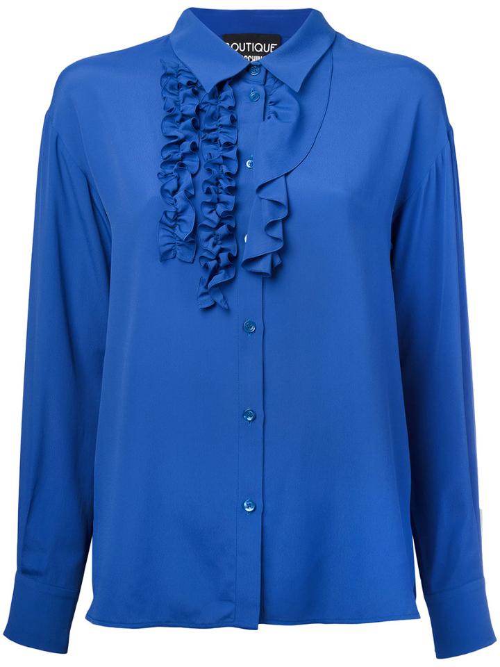 Boutique Moschino - Ruffled Detail Shirt - Women - Silk/rayon - 44, Blue, Silk/rayon