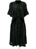 Sacai Grid Burnout Pleated Dress - Black