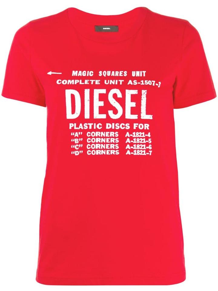 Diesel Faded Logo Print T-shirt - Red