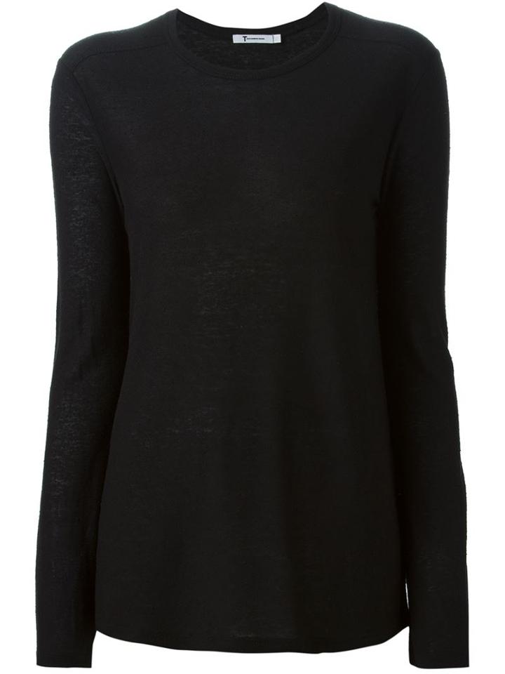 T By Alexander Wang Longsleeved T-shirt, Women's, Size: Large, Black, Rayon/silk