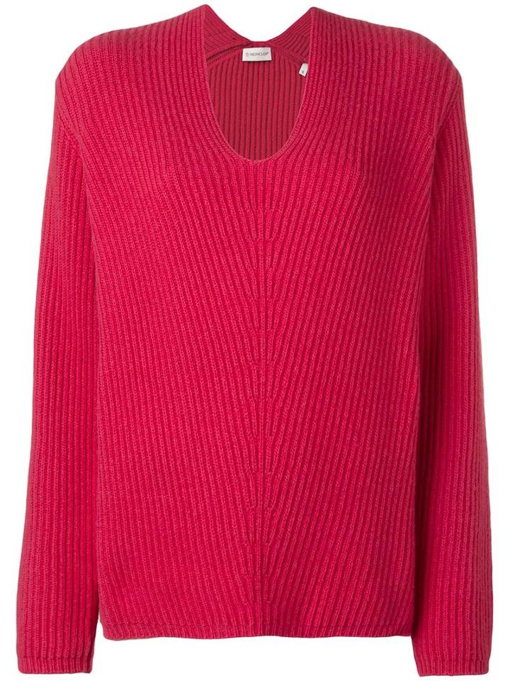 Moncler Ribbed Loose Fit Sweater, Women's, Size: Medium, Red, Wool/cashmere