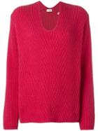 Moncler Ribbed Loose Fit Sweater, Women's, Size: Medium, Red, Wool/cashmere