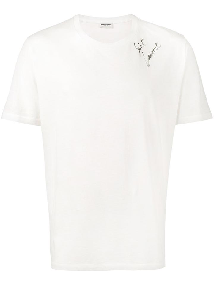 Saint Laurent - T-shirt With Signature Logo Print - Men - Cotton - L, White, Cotton