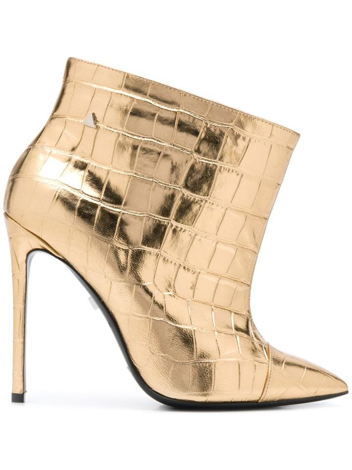 Grey Mer Look Crok Embossed Ankle Boots - Gold