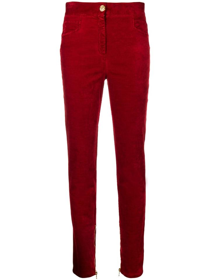 Balmain Velour Skinny Trousers - Red