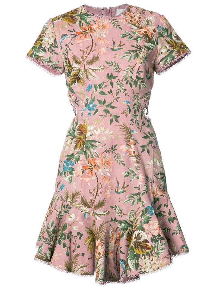 Zimmermann Cap Sleeve Floral Dress, Women's, Size: 1, Pink/purple, Cotton/linen/flax