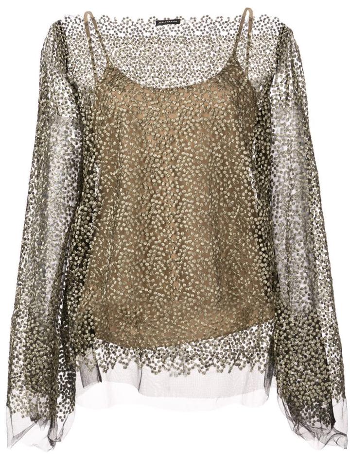 Josie Natori Embroidered Mesh Sheer Top - Gold