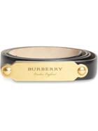 Burberry Brass Plaque Buckle Embossed Bridle Leather Belt - Black