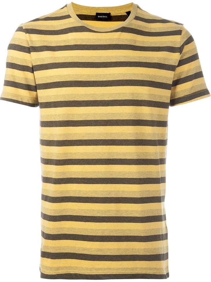 Diesel Triple Stripe Print Fitted T-shirt, Men's, Size: M, Yellow/orange, Cotton/polyester