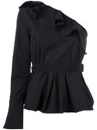 Fendi One Shoulder Ruffled Blouse, Women's, Size: 42, Black, Cotton