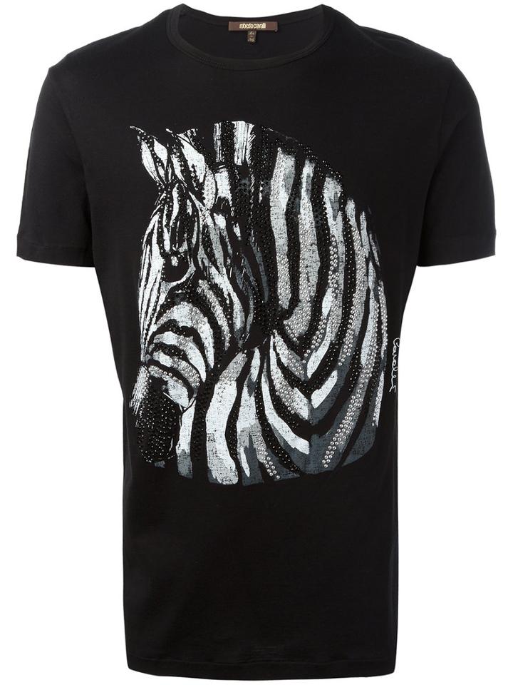 Roberto Cavalli Embellished Zebra T-shirt, Men's, Size: Medium, Black, Cotton
