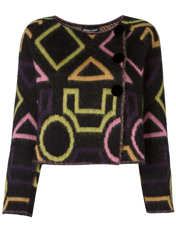 Emporio Armani Geometric Print Cropped Jacket, Women's, Size: 46, Black, Polyamide/mohair/wool