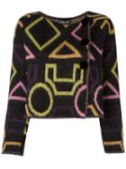 Emporio Armani Geometric Print Cropped Jacket, Women's, Size: 46, Black, Polyamide/mohair/wool