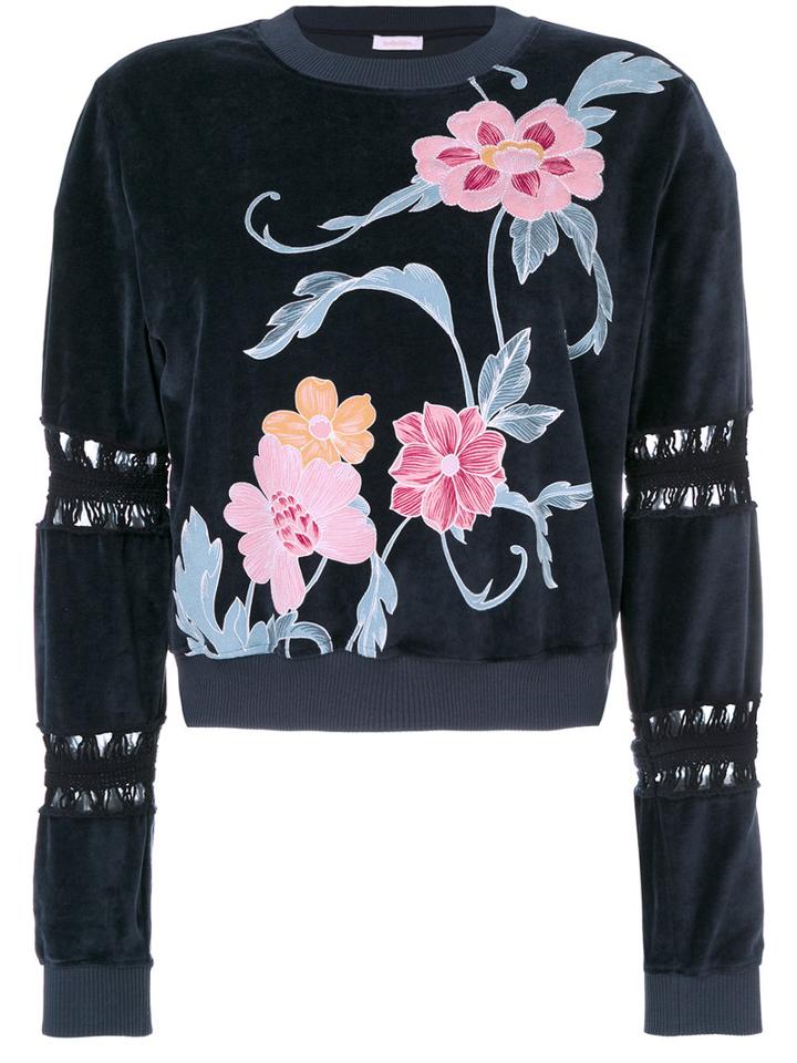 See By Chloé - Cut Out Floral Sweatshirt - Women - Cotton/polyester - M, Blue, Cotton/polyester