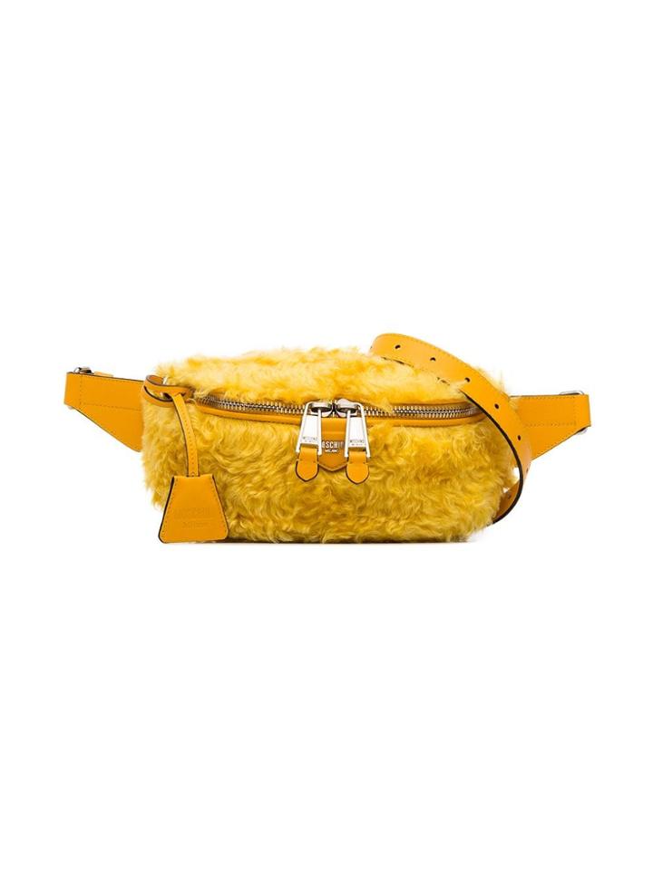 Moschino Yellow Logo Shearling Belt Bag