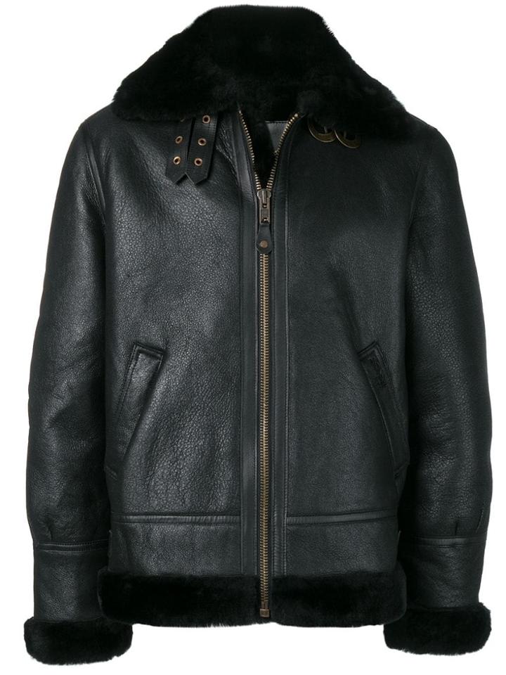 Schott Shearling Biker Jacket - Black
