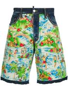 Dsquared2 Hawaii Print Denim Shorts - Multicolour