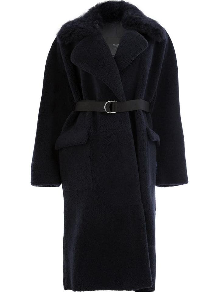 Blancha Shearling Trim Coat - Blue