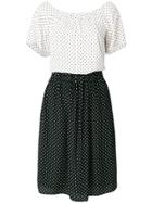 Twin-set Contrast Polka-dot Dress - Black