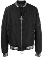Frankie Morello Striped Trim Bomber Jacket - Black