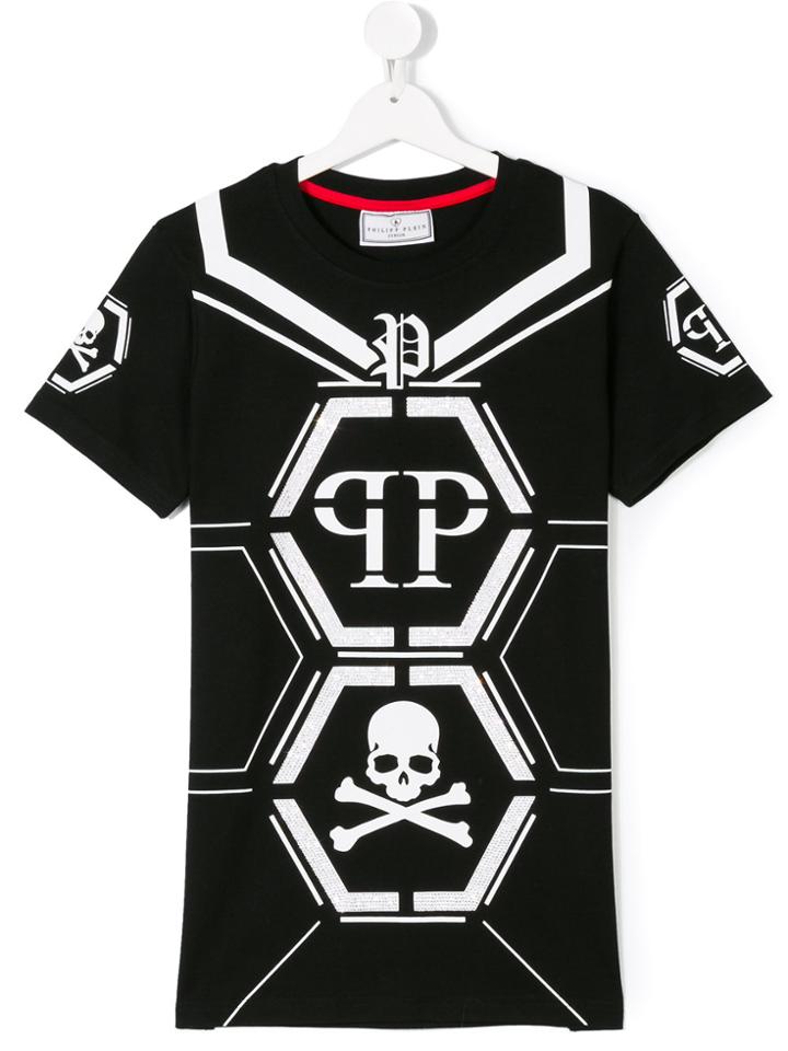 Philipp Plein Junior Skull And Logo Print T-shirt - Black