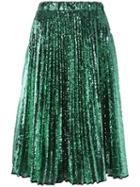 No21 - Sequined Pleated Skirt - Women - Silk/polyester - 42, Women's, Green, Silk/polyester