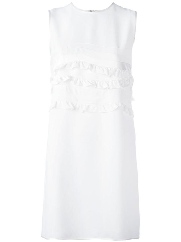 Victoria Victoria Beckham Ruffle Detail Shift Dress, Women's, Size: 8, White, Polyester/silk