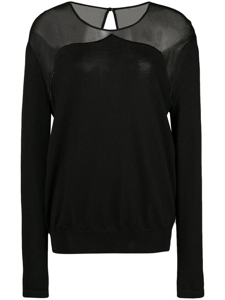 Oscar De La Renta Sheer Panel Knitted Top - Black