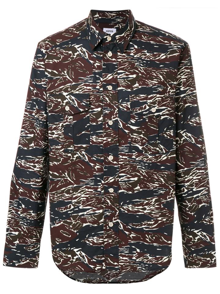 Aspesi Printed Long Sleeved Shirt - Blue