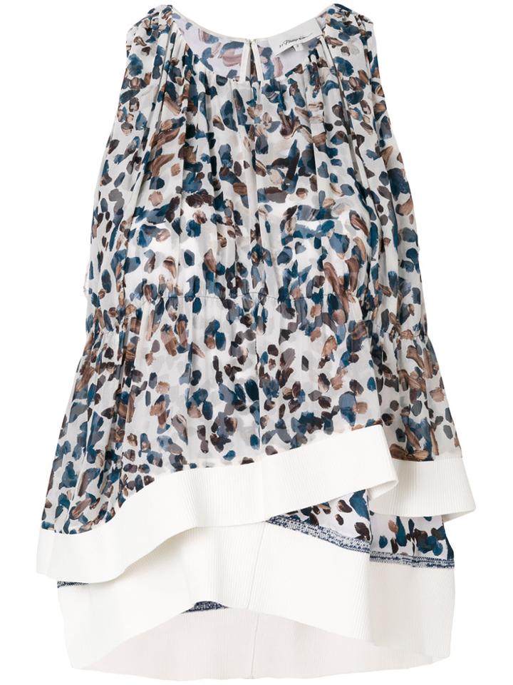 3.1 Phillip Lim Brushstroke Print Layered Hem Blouse - White