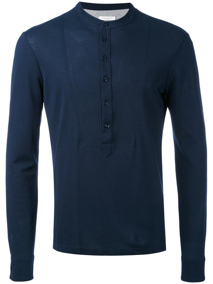 Paolo Pecora - Henley Top - Men - Cotton - L, Blue, Cotton