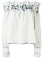 Msgm - Off-the-shoulder Ruffle Top - Women - Cotton - 40, Blue, Cotton
