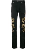 Versace Embroidery And Applique Twill Trousers - Black