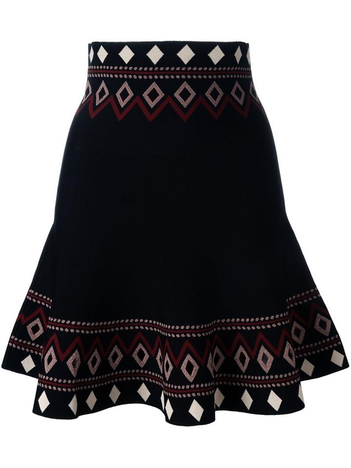 Alexander Mcqueen Patterned A-line Skirt, Women's, Size: Xs, Black, Polyamide/polyester/spandex/elastane/viscose
